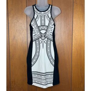 Express Dress Medium Black White Geometric‎ Tribal Bodycon Cocktail Party Modern